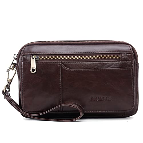 KPYWZER Leather Clutch Purse Wallet Men Wristlet Holder Wrist Bag Pack Business Handbag