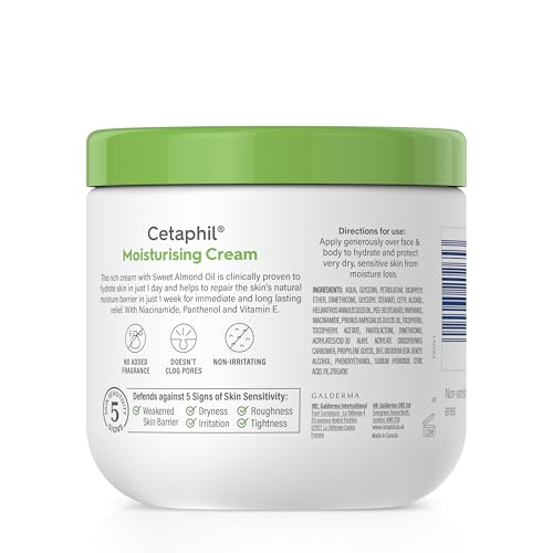 Cetaphil Moisturizing Cream, Face & Body Moisturizer for Men & Women, Dry to Very Dry and Sensitive Skin, Unscented, 453g
