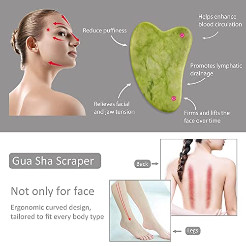 ELECDON Jade Roller for Face, Jade Roller and Gua Sha Set, 100% Real Natural Beauty Jade Facial Roller Massage Tool for Face Eyes Neck Body, for Reduces Eyes Puffiness Removes Wrinkles Skin Tightening