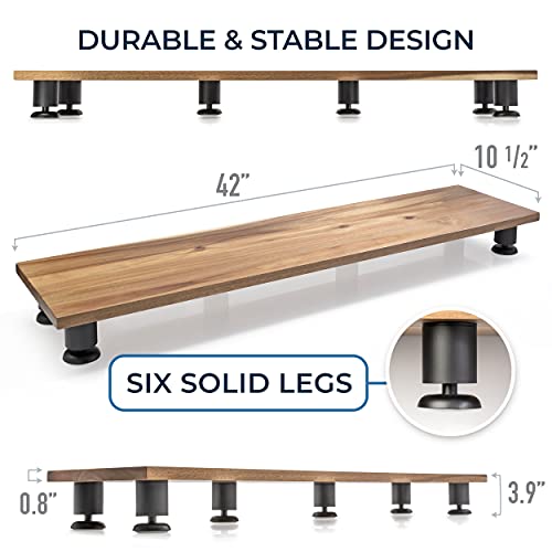 Nordik By Design Large Dual Monitor Riser for 2 - Premium Handmade Hardwood Acacia Computer - Laptop TV Stand with Storage for Desk Accessories - Organizer Television