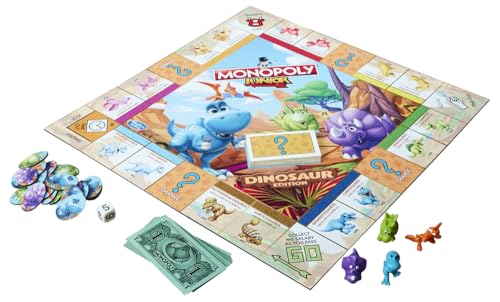 Monopoly Junior Dinosaur Edition Board Game for 2-4 Players, Kids Fun Toys, Multicolor