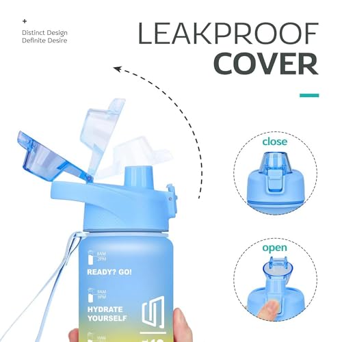 STOREAL Original Tritan Motivational Plastic Water Bottle 1L with Time Markers, Leakproof, Fast Flow, BPA Free Drinking Water Bottle for Kids, School Water Bottles