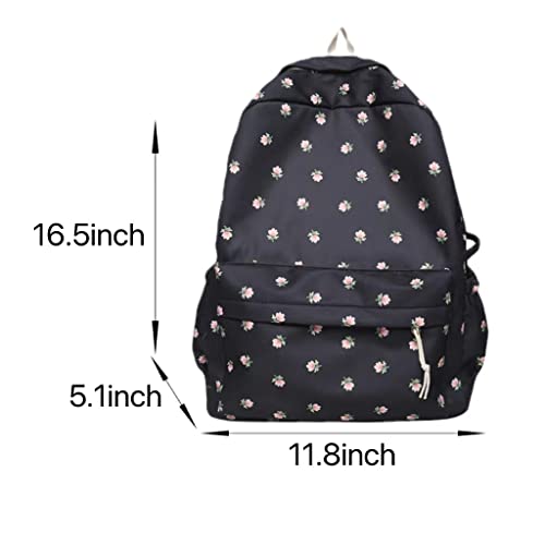 MININAI 2024 Kawaii Floral Print Backpack with Pendant Preppy Backpack Cottagecore Bag Coquette Aesthetic Backpack Daypack