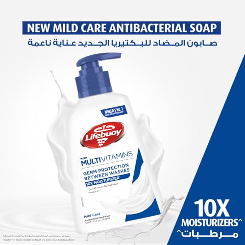 LIFEBUOY Hand Wash, Mild Care for 100% stronger germ protection* with 10x Moisturizers^, 200ml x 3