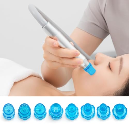 Elitzia Plastic Hydro Dermabrasion Microderma Heads Hydra Facial Aqua Peel Tips Water Peeling Caps Facial Care Skin Cleaning Tool Beauty Machine Replacement Spare Parts 8pcs Per Set (Blue)