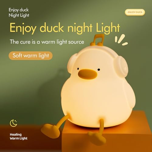 TERRIFI LED Happy Duck Night Light for Kids, 3 Level Dimmable Nursery Nightlight, Kawaii Silicone Squishy Light Up Duck Nursery Lamp, Bedside Touch Lamp Creative Gifts for Boys Girls Room Decor