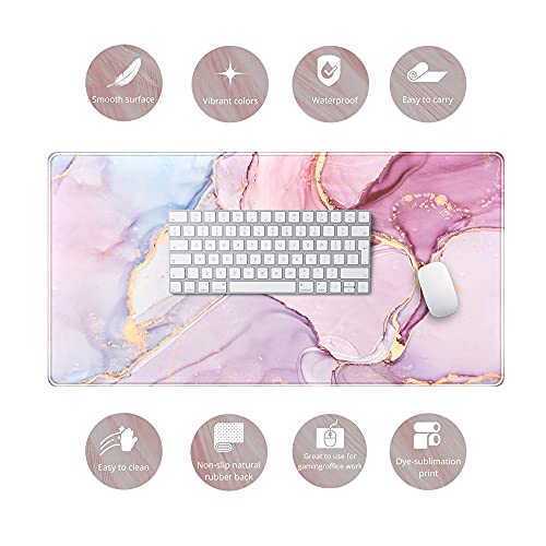 Desk mat XXL Mouse pad, Pink Rose Gold Marble Office Supplies and Accessories Decor Office for Women 31.5X15.75in,Stitched Edges Smooth Surface and Non-Slip Rubber Bottom,Large Mouse pad for Desk …