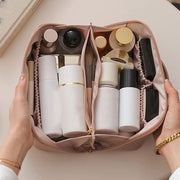 Necomi® Large-Capacity Travel Cosmetic Bag | Leather Makeup Bag | Waterproof Portable Cosmetic Bag | Multifunctional Storage Makeup Bag | Travel Cosmetic Bag (Brown)