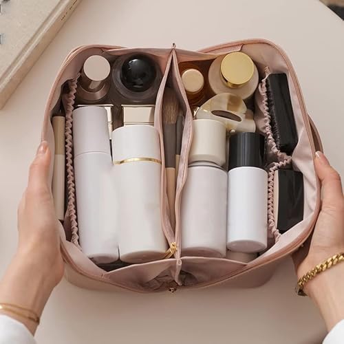Necomi® Large-Capacity Travel Cosmetic Bag | Leather Makeup Bag | Waterproof Portable Cosmetic Bag | Multifunctional Storage Makeup Bag | Travel Cosmetic Bag (Brown)