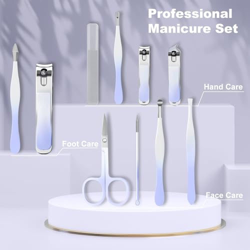 Azonee Manicure Set, 10 Pcs High-Carbon Steel Nail Clippers Set, Nail Clippers Scissors Pedicure Tools Kit, Portable Travel Grooming Kit for Men and Women with Leather Case, Suitable for Home, Travel