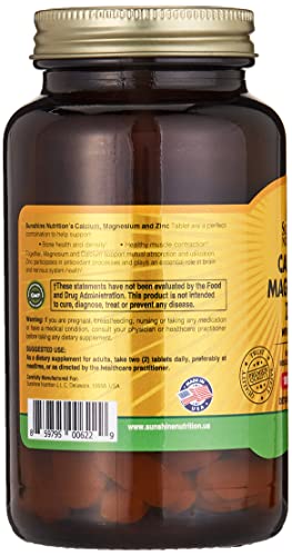 Sunshine Nutrition Calcium Magnesium Zinc With Vitamin D, 100 Tablets | Helps Promote Muscle & Bone Health | Gluten Free