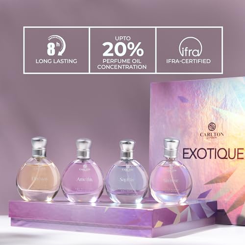 Carlton London Exotique Gift set of 4 premium perfume - 30ml each I Orange, Cedar, Honey and Rose fragrance I luxury EDP perfume for girls and ladies | Best gift set for women
