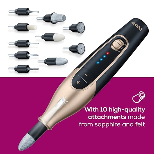 Beurer MP 84 Special Edition Manicure Pedicure Set Electric Nail File with Battery 10 Tips LED Light with Storage Case up to 4400 RPM Nail Cutter for Hand and Foot Care Black