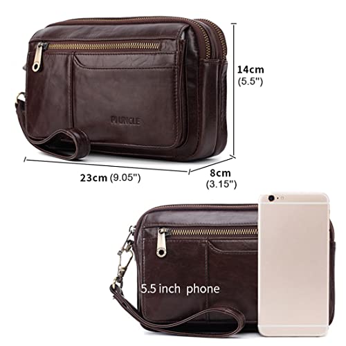 KPYWZER Leather Clutch Purse Wallet Men Wristlet Holder Wrist Bag Pack Business Handbag