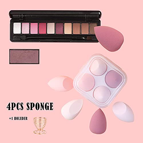 Wawasia 4 Pcs Professional Beauty Makeup Sponges Blender Set With Spring Holder And Storage Case, Foundation Blending Blender Flawless for Cream, Powder and Liquid, Pink