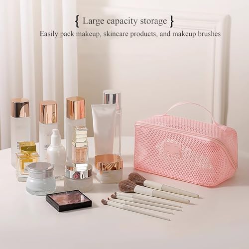 Travel Cosmetic Bag Mesh Clear Makeup Bag Women Portable Travel Toiletry Bags Makeup Organizer Bag with Handle Makeup Organizer for Travel (Green)