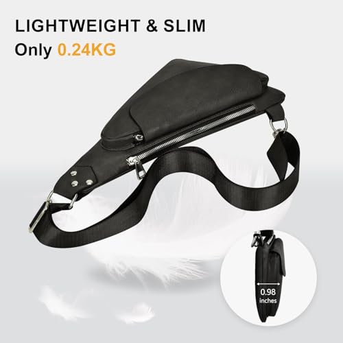 Azonee Crossbody Bag Leather Sling Bag, Men Chest Bag Anti Theft Water-Resistant Crossbody Bag Classic Design Shoulder Bag, for Outdoor Business Work Travel Hiking Camping