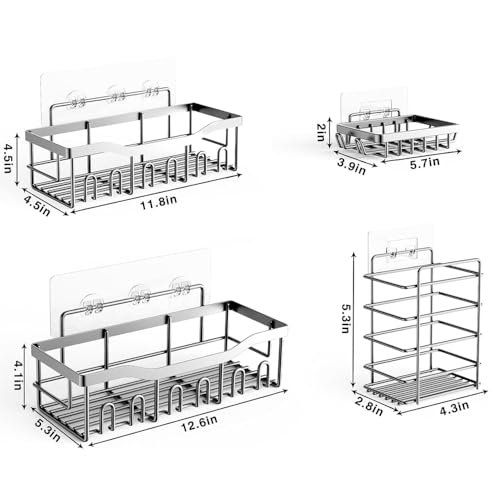 WEKOTEE Shower Caddy 4 Pack, Adhesive Shower Shelves Organizer for Bathroom Storage&Home Decor&Kitchen, Rustproof Stainless Steel Bathroom Organizer (43-05)