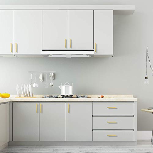 goldenwarm Gold Cabinet Hardware Drawer Pulls 10 Pack - LSJ12GD288 Modern Brushed Brass Cabinet Pulls Knobs Square Kitchen Bathroom Cabinet Door Handles 11-1/3" Hole Centers