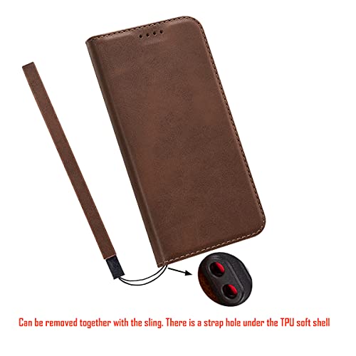 LANJLM iPhone 13 Case PU Leather Wallet Case Card Holder Shockproof Flip Cover - Brown