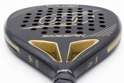 SideSpin Golden Pro 12K Full Carbon Sandy Padel Shovel, Gain Power + Control + Effect, Unisex Adult, Black Gold, Universal