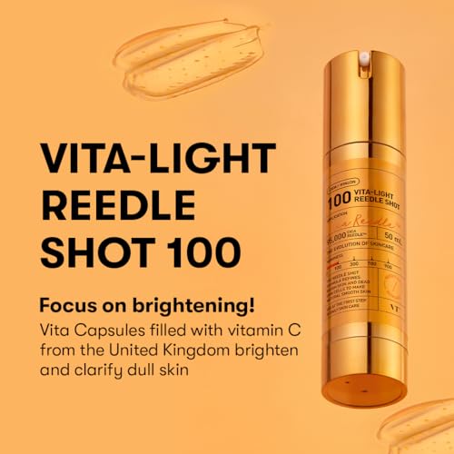 VT Cosmetics Vita-Light Reedle Shot 100 | Serum with Vitamin C Capsules, Vitamin E, Hydrating Care, Korean Skincare for Sensitive Skin 1.69Fl Oz(50ml)
