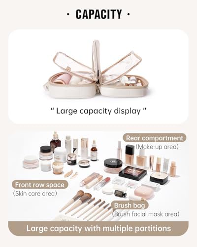 EACHY Travel Makeup Bag,Large Capacity Cosmetic Bags for Women,Waterproof Portable Pouch Open Flat Toiletry Bag Make up Organizer with Divider and Handle