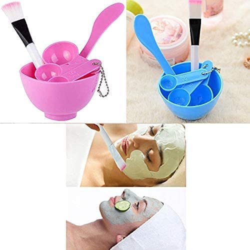 NC 1Set 4 in 1 DIY Beauty Homemade Face Mask Bowl Women Beauty Accessories Tools Mask Brush Stick Gauge (Pink)