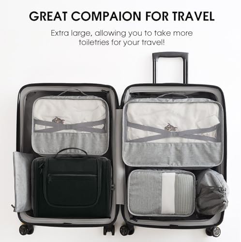 WANDF Large Hanging Toiletry Bag Travel Cosmetic Makeup Organizer Water-Resistant Shower Bathroom Bag for Women and Men (Dark Pink)