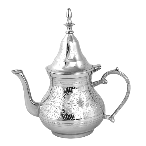 Cuisine Art Brass Moroccan Teapot 800ml Rose Design Handmade Traditional Tea Kettle for Arabic and Turkish Tea
