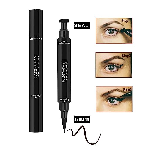 Handaiyan Waterproof 2 in 1 Eyeliner Stamp Liquid Liner Professional Makeup Long Lasting Quick Smudge Proof Hyper Drying Resistant Stay All Day Waterline Winged Instant Result(Classic Black)