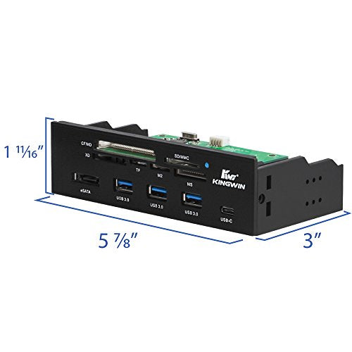 Kingwin Powered Usb Hub 3.0 W/ 1 Usb-C Port, Sd Card Reader & Micro - Sata Power Port W/Lightning Speed Data Transfer Up To 5GBps 5.25" Computer Case Front Bay, Black (Kw525-3U3Cr)
