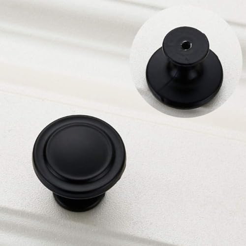 Kalolary Black Cabinet Knobs, 6 Pack 1-1/4 inch Kitchen Drawer Knobs Round Single Hole Cabinet Hardware for Dresser Drawer Cabinet