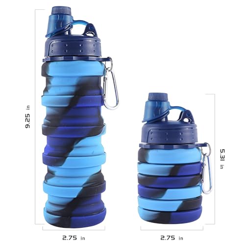 Aputue Silicone Collapsible Water Bottles, Leak Proof BPA Free Foldable Water Bottle, Collapsible Cups for Traveling Camping Hiking Kids, Reuseable Expandable Silicone Collapsible Cup