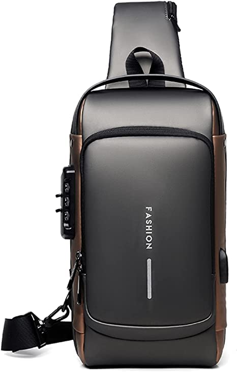 Furixin Anti-theft Sling Bag Business Men Bag Chest Crossbody bags with USB Charging Port Waterproof Small Backpack for Outdoor Work Hiking Running Sport Travel Bag Black (C)