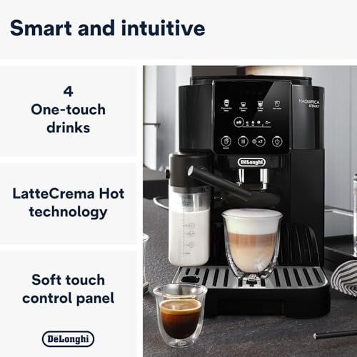 De'Longhi Magnifica Start Fully Automatic Coffee Machine, One-Touch Cappuccino Maker with LatteCrema Hot Technology, 13 Grind Settings, Compact Design, Soft Touch Panel – ECAM220.60.B