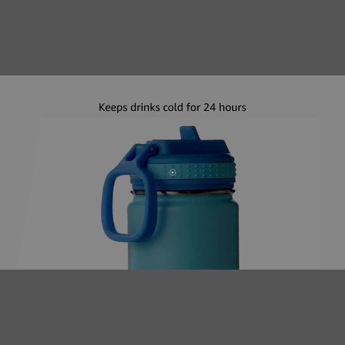 Takeya Actived Kids Insulated Stainless Steel Water Bottle with Straw Lid, 14 Ounce, Atlantic/Sail Blue