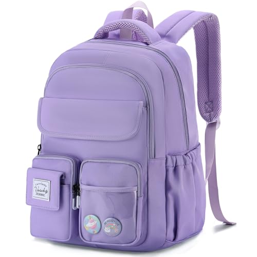 School Bags for Girls,VASCHY Cute Kids Backpack for Elementary Middle Schooler Teen Girls/Kids Travel with Clear Pin Pouch