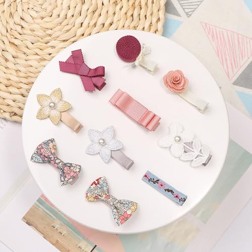 Tazweeq 10Pcs Flower Girls Hair Clip Accessories, Bow Kids Hair Clips Strip Hair Clips, Perfect for Little Princess Dress Up or Daily Wear