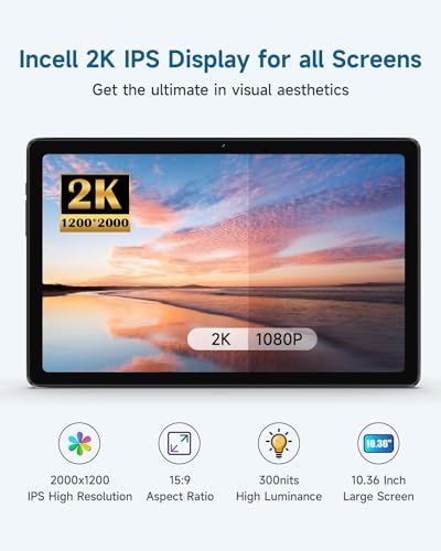 ALLDOCUBE iPlay 50 Android 12 Tablet 2k Ultra HD10.4 Inches, 8GB RAM, 256GB ROM, Dual Camera, Octa-Core Chip, 6000mAh, with free Glass protector and flip cover, international Version.