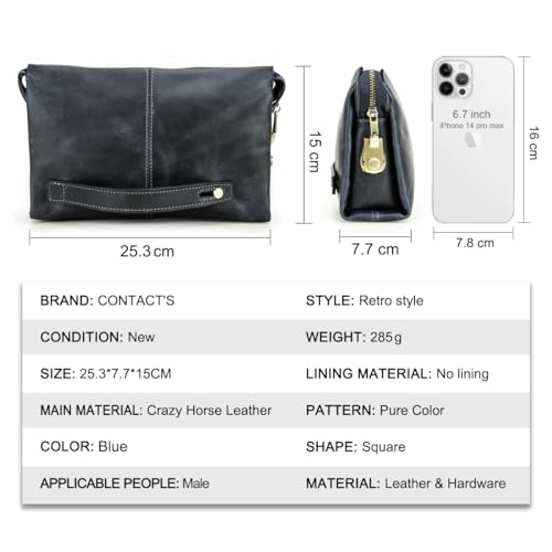 Contacts Mens Genuine Leather ID Card Organizer Clutch for Men, Large Capacity with Anti-Theft Lock Travel Passport Wallet Phone Holder Hand Bag with Wrist Strap