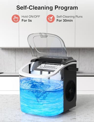 CROWNFUL Ice Maker Countertop, Portable Self-Cleaning Ice Maker Machine with Handle, Scoop and Basket, 9 Bullet Ice Cubes in 6 Mins, 12kg/24H, Ideal for Home, Kitchen, Office, Bar, Party