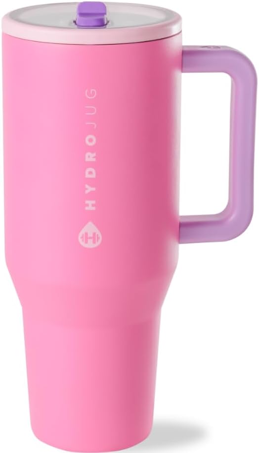 HydroJug Traveler - Modern 40 oz Tumbler with Handle & Simple Flip Straw - Car Cup Holder Friendly, Leak Resistant Water Bottle-Reusable Insulated Stainless Steel & Rubber Base - Gifts for Women & Men