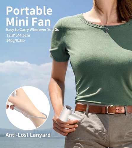 TONEOF Upgraded Handheld Turbo Fan, 5000mAh Rechargeable Portable Personal Fan,Mini Desk Fans with a Lanyard, 5 Speeds, LED Display, High Speed Cooling, USB Fan for Travel/Outdoor/Indoor