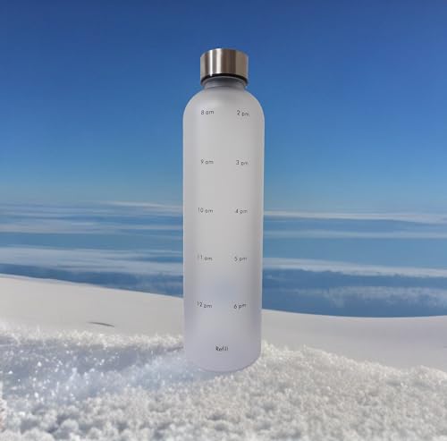 INFINITY 8 Water Bottle, 1L/32 OZ, Leak Proof Water Bottle, BPA free, Non-Toxic Plastic, Motivational Time Stamps, Water Bottle (White)