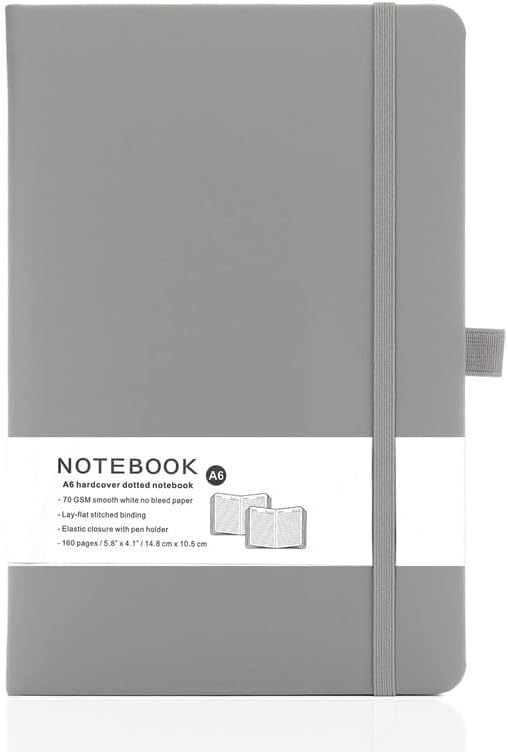 Yanek A6 Lined Notebook - Hardcover, 160 Pages, Writing Pad for Notes, Journals, Sketches, School, Office, and Personal Use - Durable, Portable, Pack of 1 (Grey) - Grey