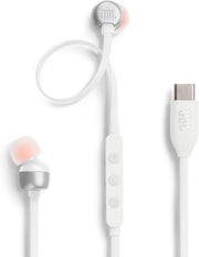 JBL Tune 110 Wired In-Ear Headphones, Deep and Powerful Pure Bass Sound, 1-Button Remote/Mic, Tangle-Free Flat Cable, Ultra Comfortable Fit - Black, JBLT110BLK - White T310