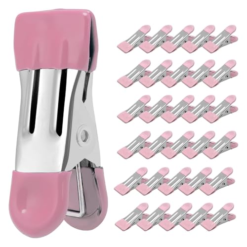 Clothes Pins Heavy Duty 30 Pack - 2.17 Inch Metal Chip Clips, Clothespins for Photo Drying Clothesline Laundry Sock, Bag Clips for Food Kitchen Stainless Steel with Rubber (Pink)