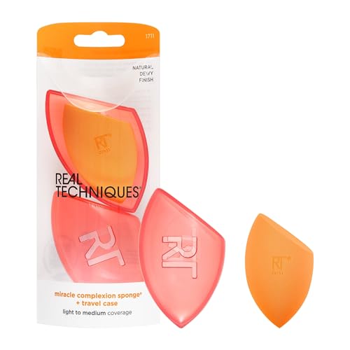 Real Techniques New! Our 3In1 Multifunctional Miracle Complexion Sponge Paired With A Travel Sponge Case Helps You Get A Natural Looking Finish Wherever You Go., Orange