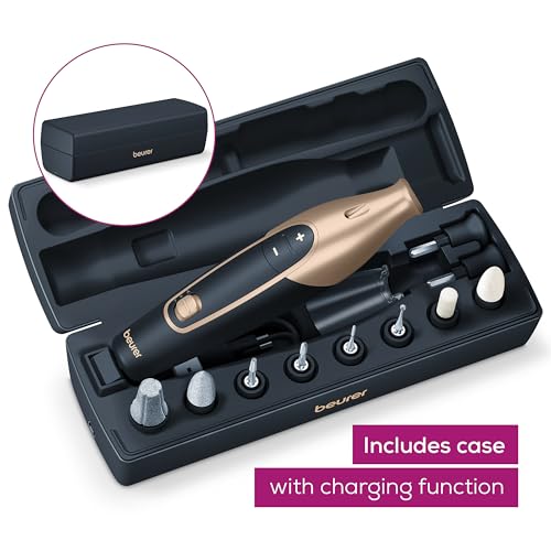 Beurer MP 84 Special Edition Manicure Pedicure Set Electric Nail File with Battery 10 Tips LED Light with Storage Case up to 4400 RPM Nail Cutter for Hand and Foot Care Black